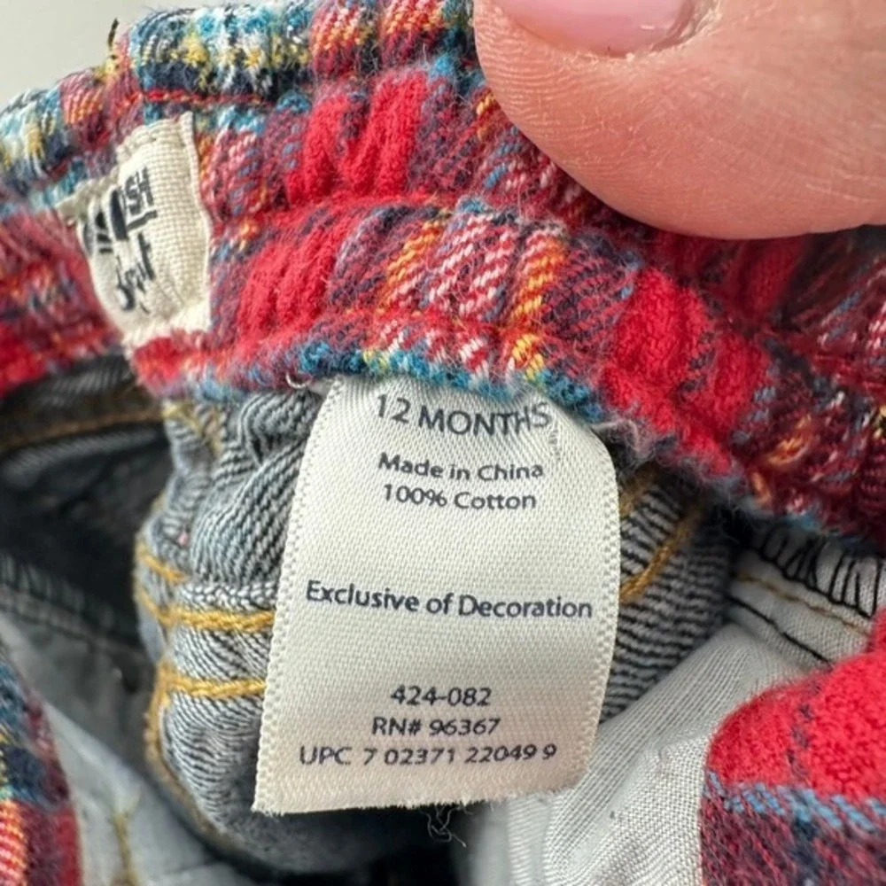 Retro‎ Old Fashioned OshKosh Bgosh Toddler Jeans Plaid Patchwork Denim Pants